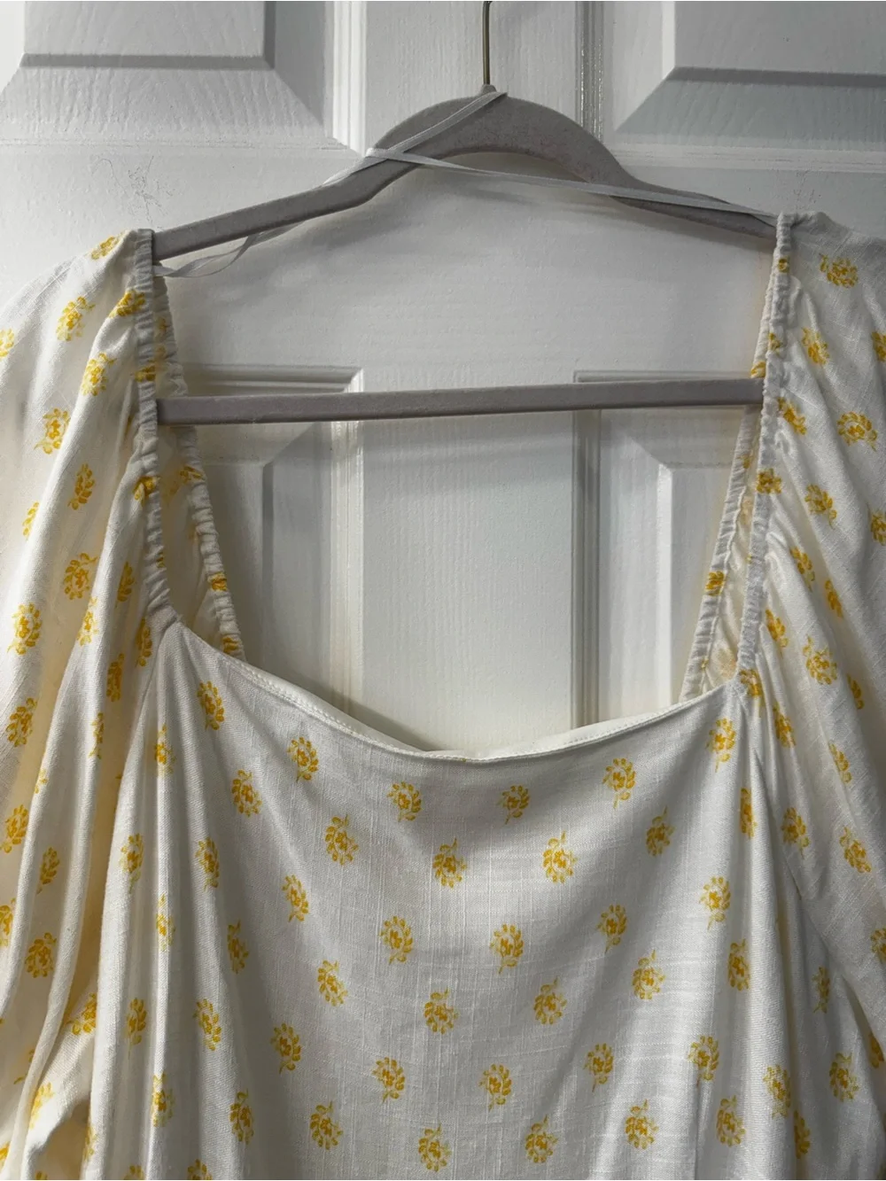 LC Lauren Conrad White Yellow Floral Puff Sleeve Square Neckline Mini Dress 2XL